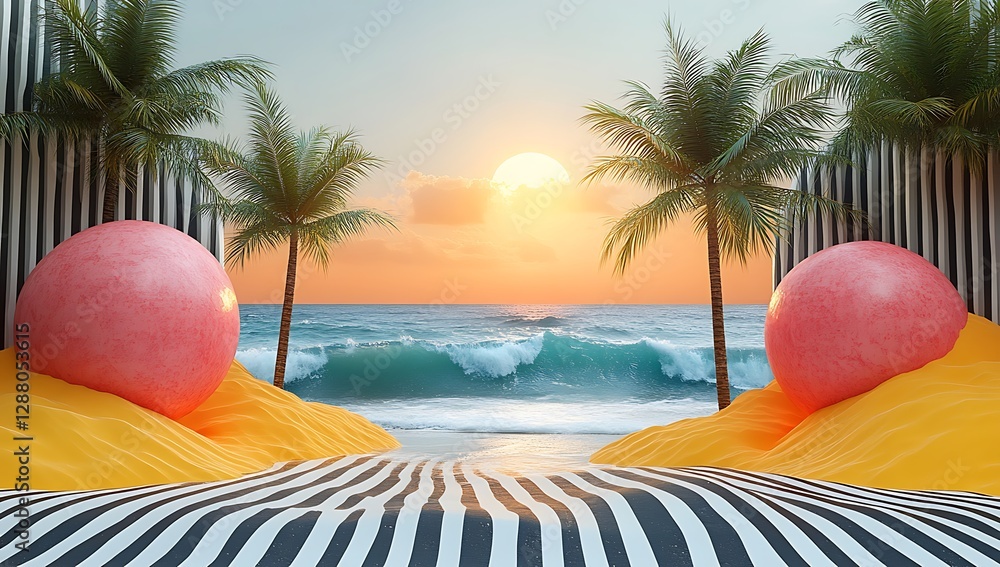 Obraz premium Colorful Beach Scene with Abstract Elements
