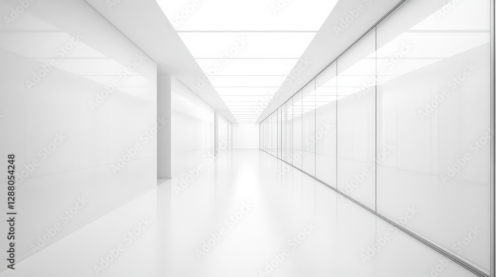 Bright and Minimalist Hallway with Glossy White Walls and Floors Bright and Minimalist Hallway with Glossy White Walls and Floors