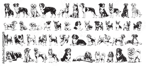 large set of dogs - collection of different dog breeds