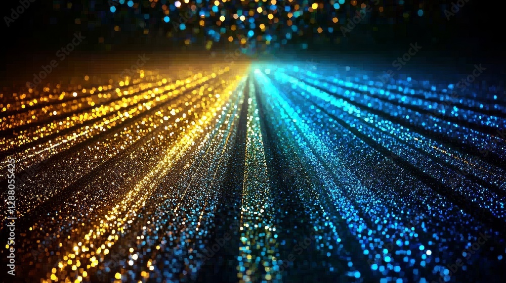 Fototapeta premium Digital data flow on road with motion blur creates a vision of fast speed transfer, symbolized by stock