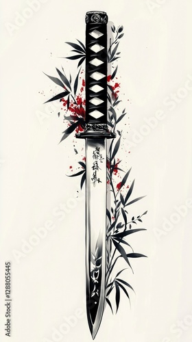 Wallpaper Mural Samurai Sword with Bamboo and Blood Splatter - Japanese Tattoo Design Torontodigital.ca