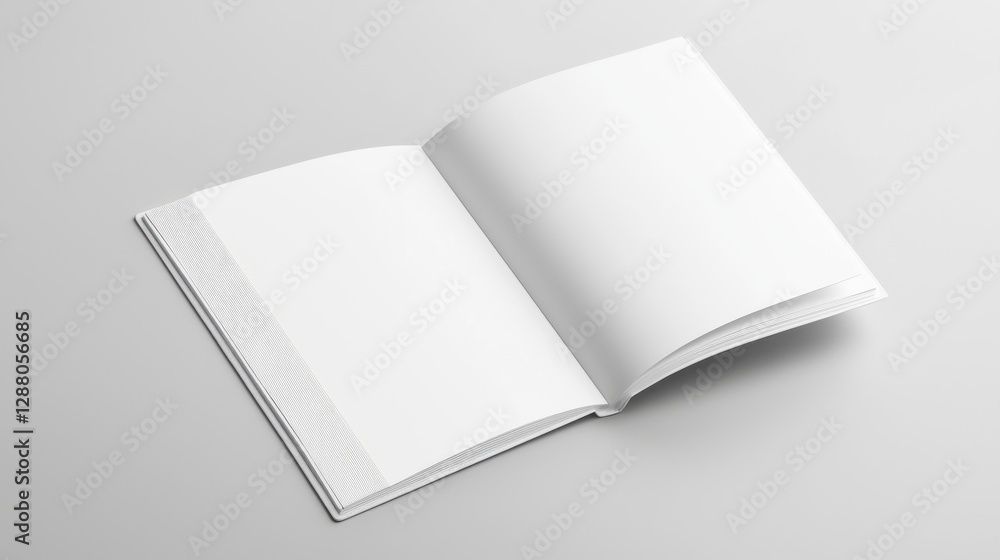 Open blank book on a gray surface, ready for notes, sketches, or creative ideas, minimalistic design. Open blank book on a gray surface, ready for notes, sketches, or creative ideas, minimalistic design.