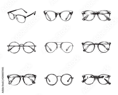 Set of glasses vector illustrations - hand drawn glasses - black and white glasses isolated on white background