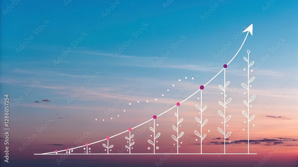 Fototapeta premium Soft Growth Chart on a Gradient Sky Background