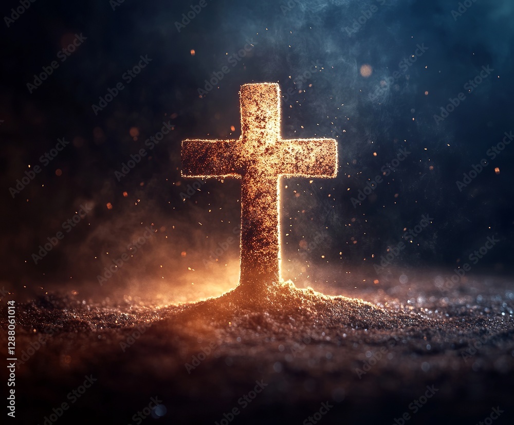 Fototapeta premium Ash Wednesday Dust Cross: A Symbolic Lent Image of Faith, Spirituality, and Reflection. Perfect for religious websites, social media, and articles 