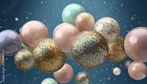 A few floaty, smooth balls, as if glazed. Pastel colors, glossy texture