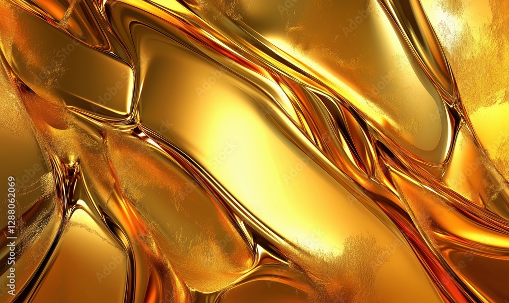 Abstract golden liquid texture with flowing waves and reflections Abstract golden liquid texture with flowing waves and reflections