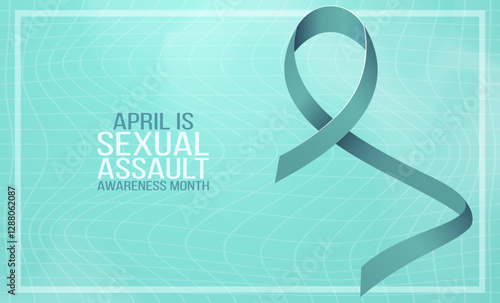 Sexual assault awareness month concept. Banner template with teal ribbon. Vector illustration.