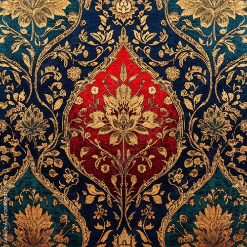 Luxurious Gold   Red Damask Fabric Texture
