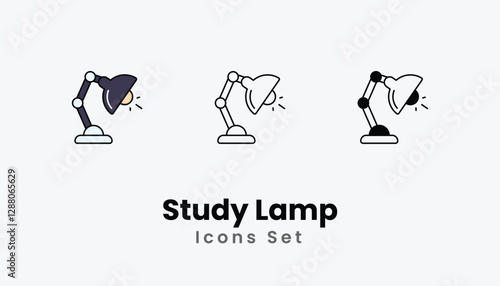 Study Lamp Icons thin line and glyph vector icon stock illustration