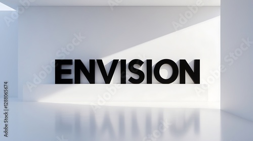 Bold typography sign representing the word envision in a minimalistic space