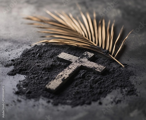 Reflective Ash Wednesday: A somber contemplation, symbolized by a scattering of ashes, evokes feelings of penitence, reflection, and spiritual         photo