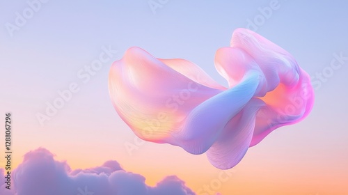 Abstract liquid design showcased as a fluid shape with holographic, colorful, wavy, and glossy features on a white background