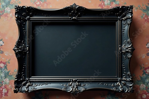 Elegant black frame with intricate leaf ornamentation, elegant, vintage, sophisticated photo