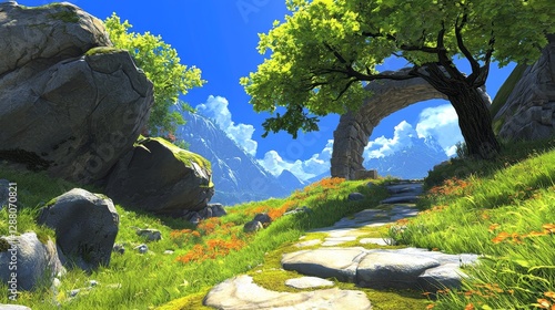 The game art, beautiful wallpaper, plants, and rock landscape are all included