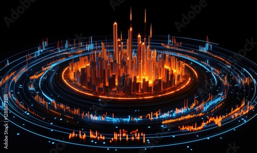 Wallpaper Mural Futuristic city skyline with glowing skyscrapers and vibrant energy waves Torontodigital.ca