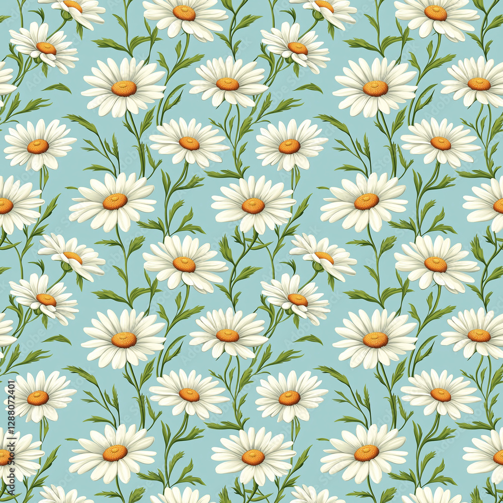 Seamless floral pattern with daisies on a blue background