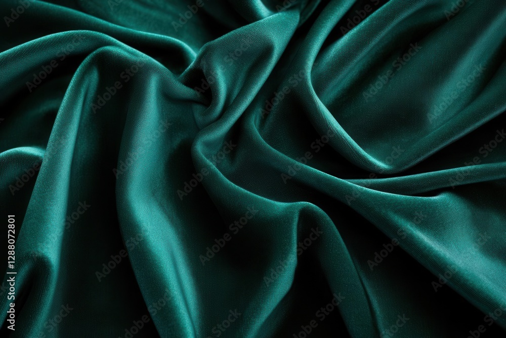 Fototapeta premium rich emerald velvet fabric with deep folds creating abstract patterns, macro photography with dramatic side lighting