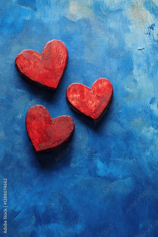Obraz premium Three hearts on a blue background