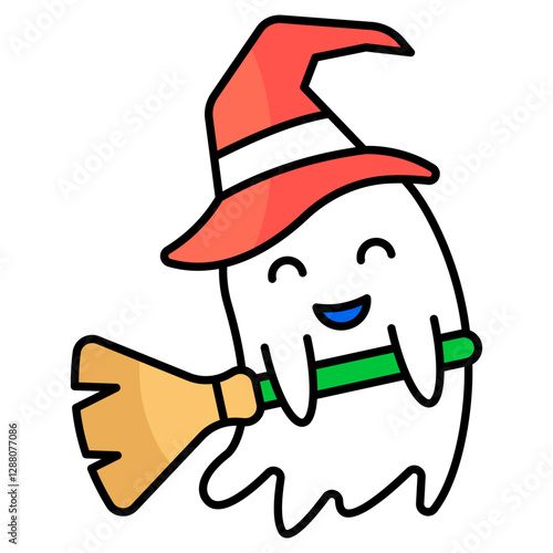 A colored design icon of witch