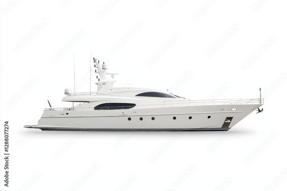Stock has created an image of a white luxury yacht from the side, isolated on a transparent background Stock has created an image of a white luxury yacht from the side, isolated on a transparent background