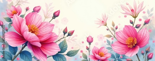 Intricate watercolor blooms, soft pastel hues, swirl, watercolor