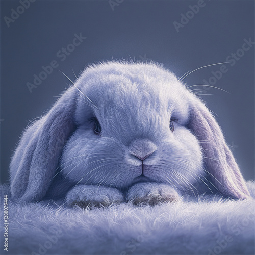 relaxed lop eared bunny lying down on soft pastel fur