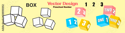 Preschool number 123 block 3d icon isolated on illustration background of one two three education cube brick concept or school learn child play toy sign and kid math count box simple study vector symb