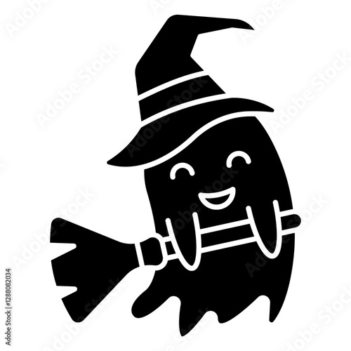 A colored design icon of witch