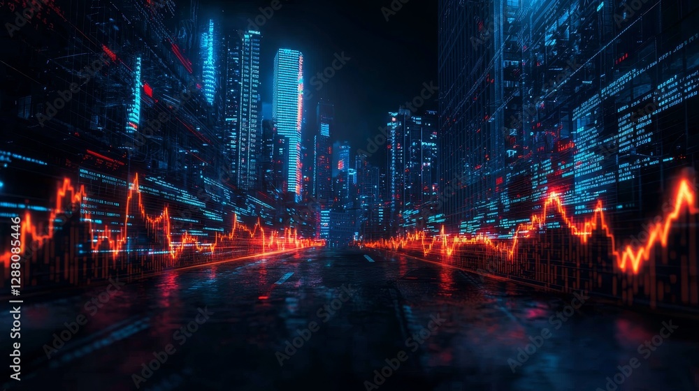 Digital transformation and big data are represented by a futuristic arrow chart on an abstract technology background, symbolizing business growth, currency, stock, and investment in the economy Digital transformation and big data are represented by a futuristic arrow chart on an abstract technology background, symbolizing business growth, currency, stock, and investment in the economy