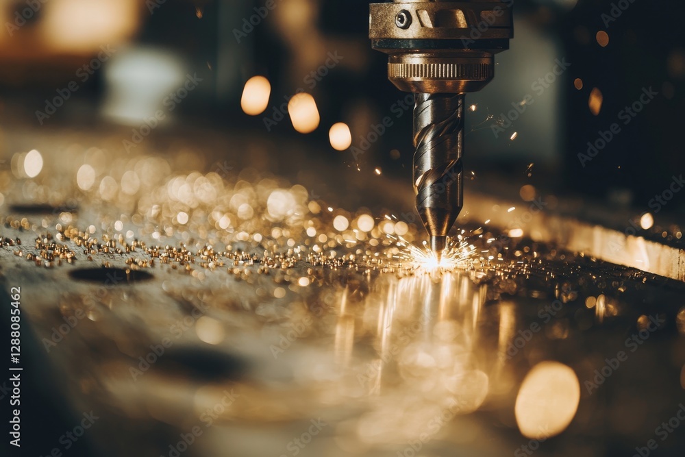 Precision drilling is showcased in a close-up shot, where a drill is seen creating a precise hole in a material Precision drilling is showcased in a close-up shot, where a drill is seen creating a precise hole in a material