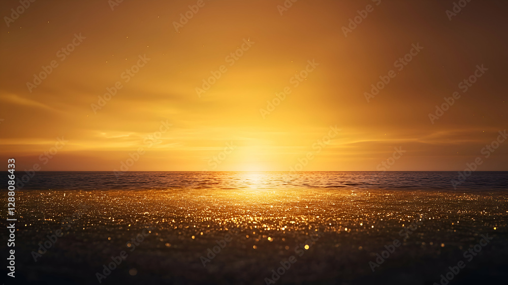 Obraz premium Golden Sunset Over Ocean Beach with Glitter Sand