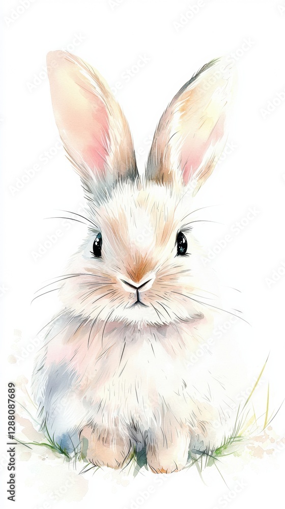 Obraz premium Adorable fluffy rabbit with large ears sitting on grass, showcasing its cute features and playful demeanor, perfect for animal lovers and pet enthusiasts, cute pets concept