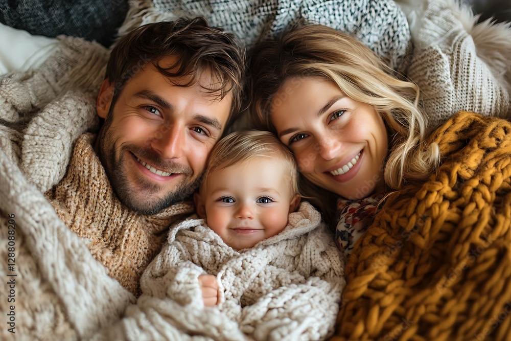 Obraz premium Family Portrait Cozy Bed