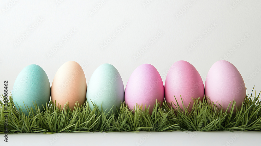 Pastel Easter eggs arranged in gradient on grass Pastel Easter eggs arranged in gradient on grass