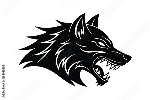 Фотография Silhouette tattoo style illustration of a snarling wolf's head vector design