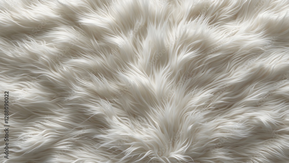 Fototapeta premium Delicate White Faux Fur Texture Close-Up, Soft Plush Animal-Like Textile Background, Ideal for Cosmetic & Jewelry Product Photography