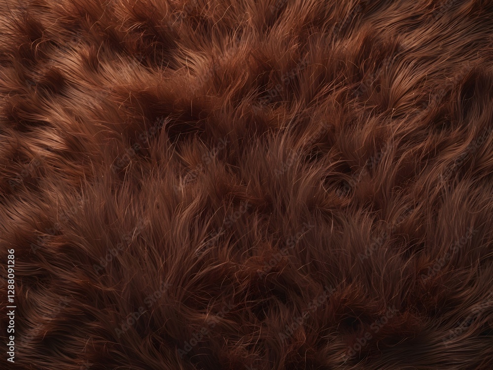 Naklejka premium Deep Brown Faux Fur Texture Rug: Round, Fluffy, and Soft, Non-Skid Shaggy Carpet, Perfect Accent for Bedroom, Living Area, or Reading Nook