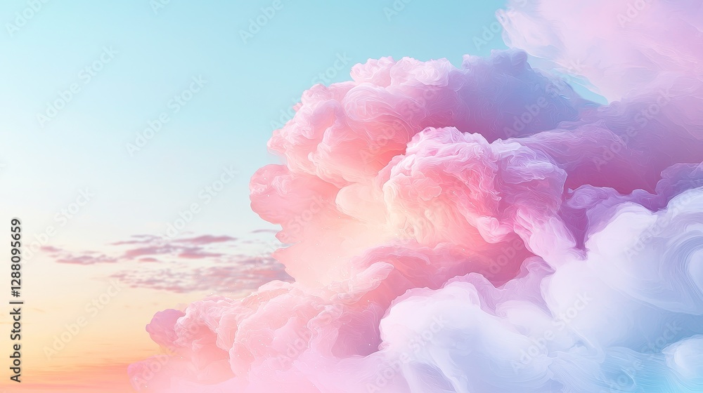 Fototapeta premium A holographic rainbow unicorn in pastel purple, pink, and teal stands out against an abstract backdrop, accompanied by optical crystal prisms, light flares, and a Christmas texture