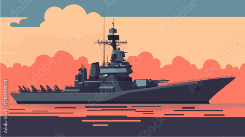 Illustration of a warship. Ship. Navy.