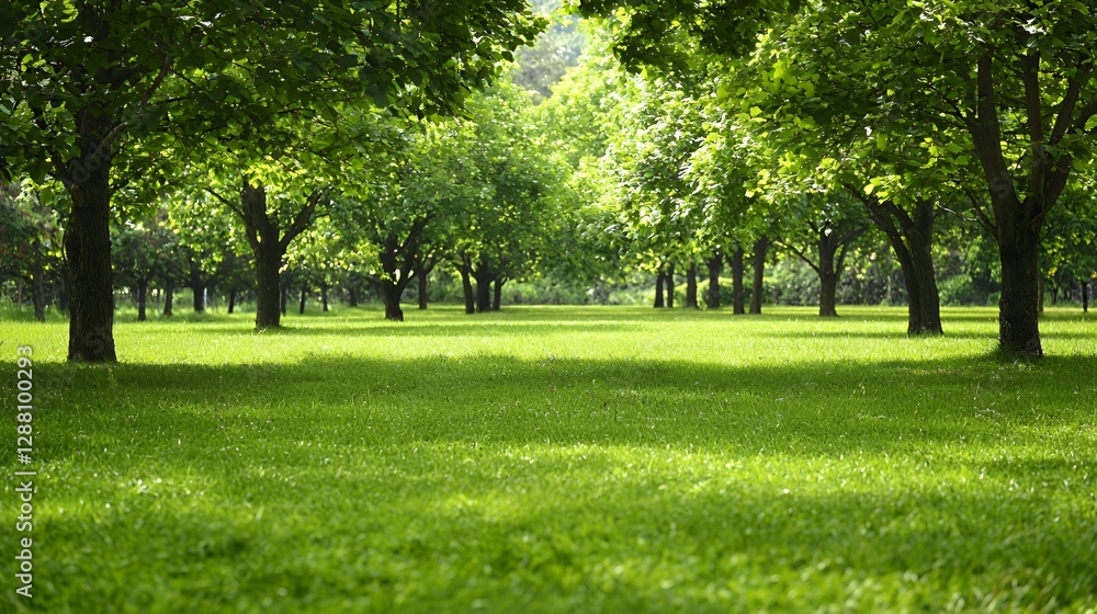 Lush Green Trees and Grassy Field in a Sunny Park Lush Green Trees and Grassy Field in a Sunny Park