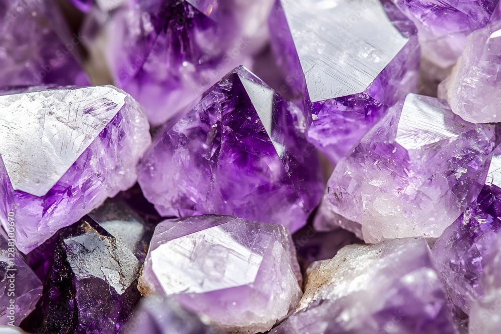 A beautiful natural gemstone, the amethyst geode is showcased on a black background in an extreme close-up macro shot A beautiful natural gemstone, the amethyst geode is showcased on a black background in an extreme close-up macro shot