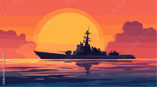 Illustration of a warship. Ship. Navy.