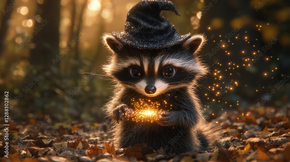 Enchanted Raccoon in Autumn Woods Enchanted Raccoon in Autumn Woods
