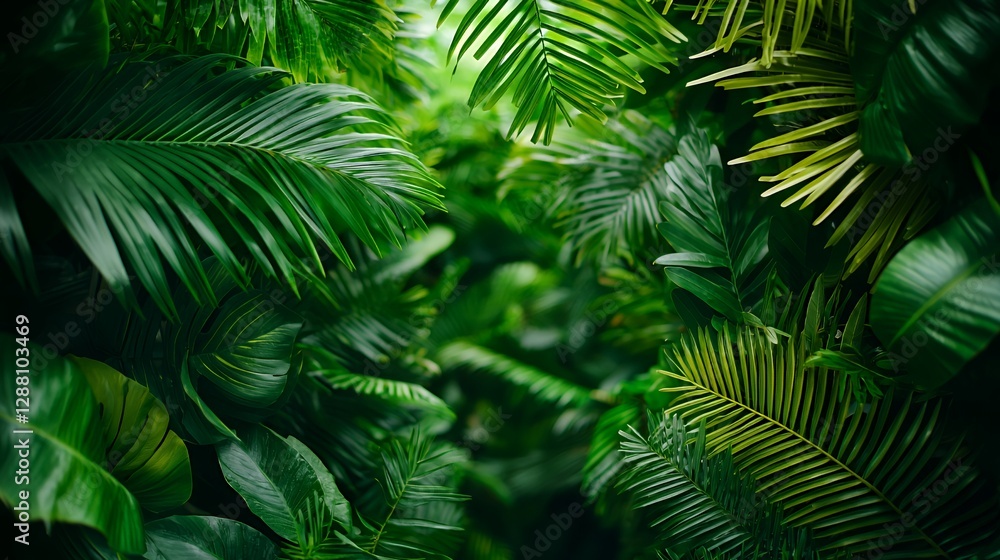 Fototapeta premium Lush Green Tropical Foliage Background