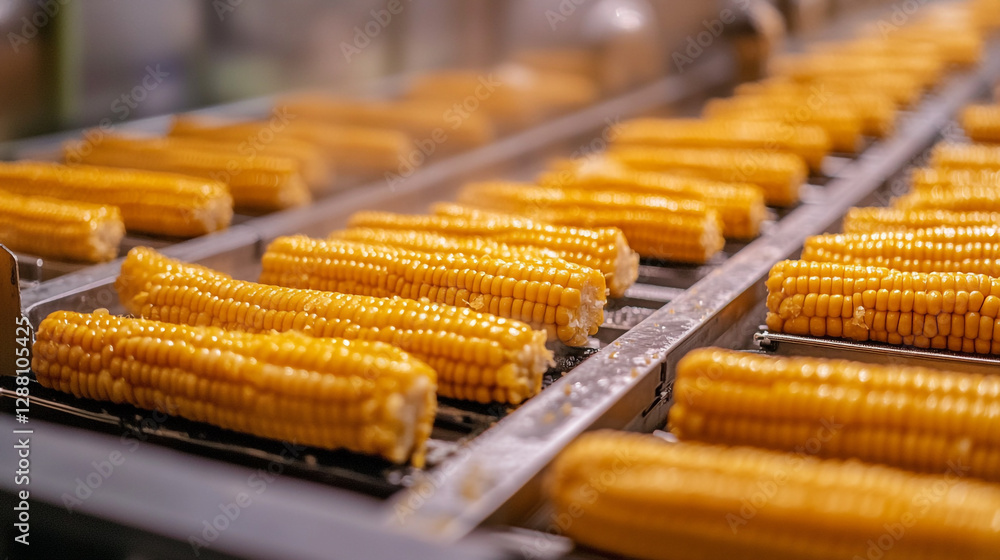 Fresh yellow corn cob conveyor belt food processing industry cobs ripe plant maize image detail Fresh yellow corn cob conveyor belt food processing industry cobs ripe plant maize image detail