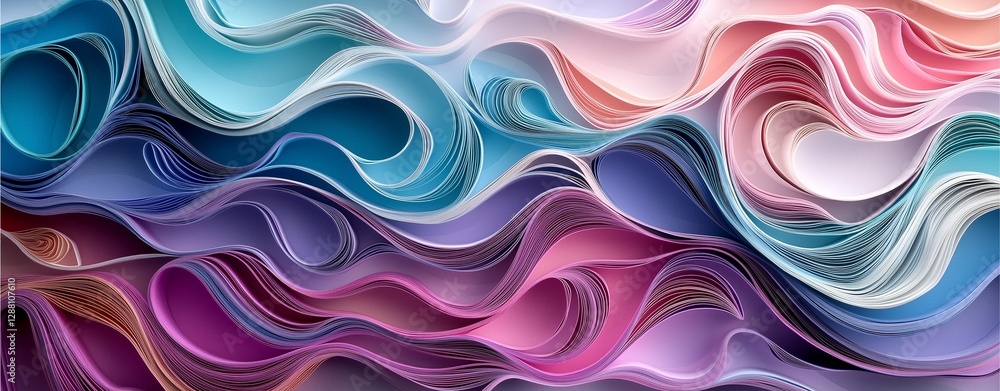 Elegant paper quilling waves, soft pastel abstract, flowing layered design Elegant paper quilling waves, soft pastel abstract, flowing layered design