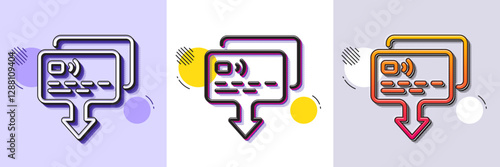 Credit card line icon. Halftone dotted pattern. Gradient icon with grain shadow. Send money payment sign. Receive transaction symbol. Line card icon. Various designs. Vector
