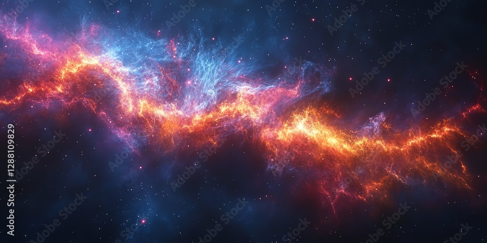 Vibrant Cosmic Cloud Glowing with Fiery Colors and Distant Stars Vibrant Cosmic Cloud Glowing with Fiery Colors and Distant Stars