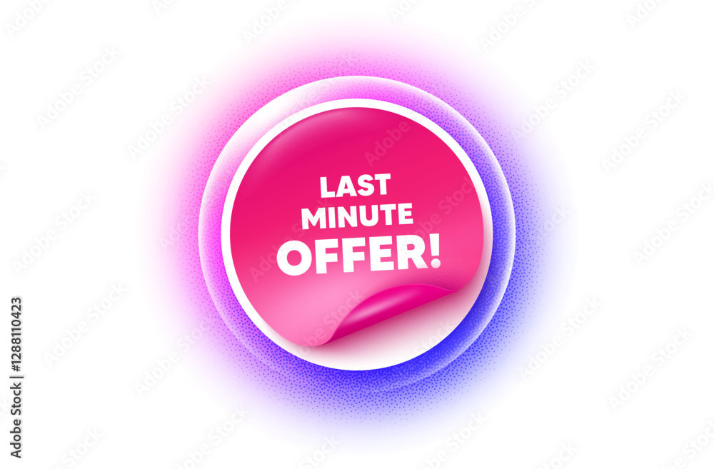 Last minute offer sticker purple gradient. Paper offer price tag. Last minute offer tag. Special price deal sign. Advertising discounts symbol. Sticker label. Grain dots effect. Vector Last minute offer sticker purple gradient. Paper offer price tag. Last minute offer tag. Special price deal sign. Advertising discounts symbol. Sticker label. Grain dots effect. Vector